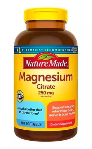 Magnesio Nature Made 250 Mg,  180 Cáps. Blanda