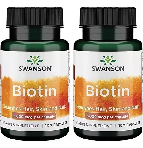 Swanson 2x Biotin De 5000 Mcg Salud Cabello, Piel, 100 Cáps. 