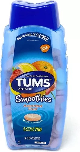 [6074091] Antiácido Tums Smoothies Extra 750mg Frutas, Masticable 250 